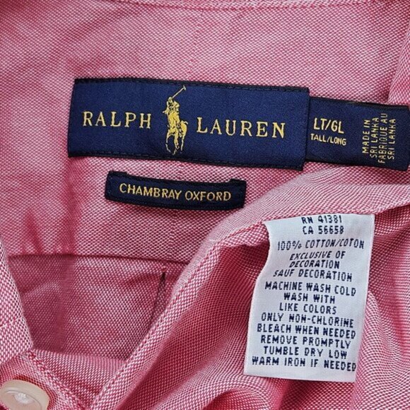 Ralph Lauren Chambray Oxford Shirt Button-Down Pony Logo Men's Size LT Tall Pink - Picture 8 of 10